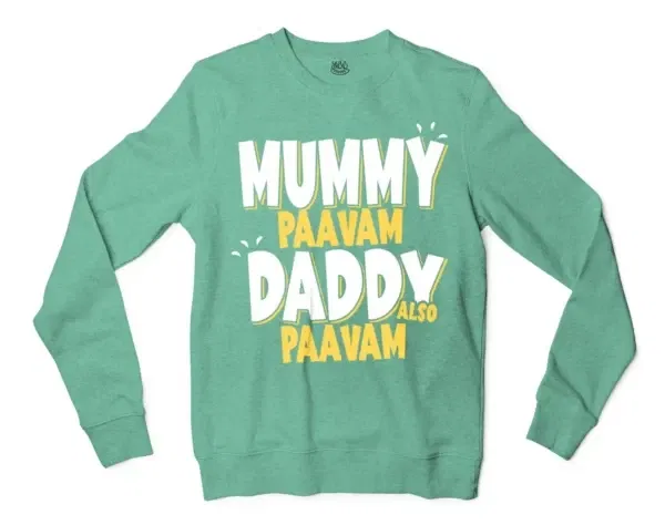 Mummy Paavam, Daddy Also Paavam Men/Unisex Long Sleeve Sweatshirt in Heather Sport Dark Green Color