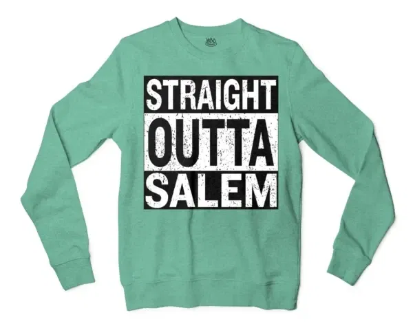 Straight Outta Salem Men/Unisex Long Sleeve Sweatshirt in Heather Sport Dark Green Color