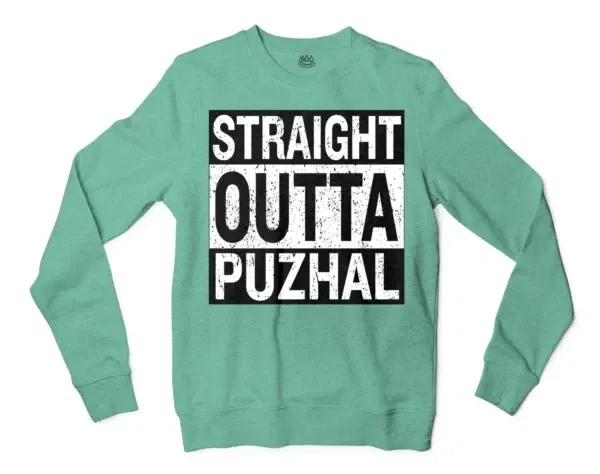 Straight Outta Puzhal Men/Unisex Long Sleeve Sweatshirt in Heather Sport Dark Green Color