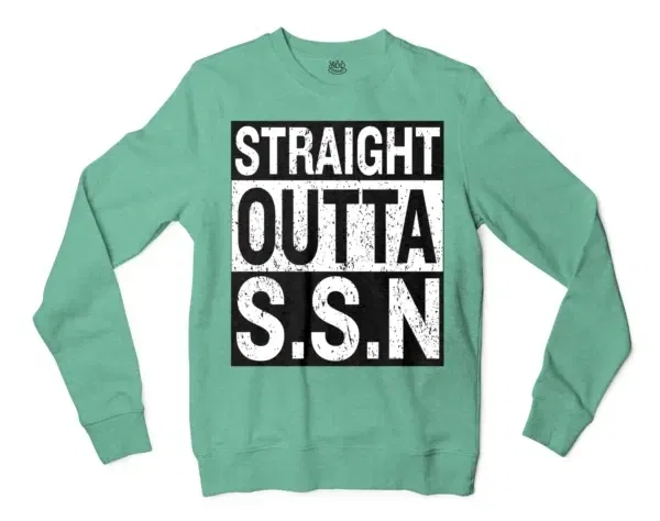 Straight Outta Ssn University Men/Unisex Long Sleeve Sweatshirt in Heather Sport Dark Green Color