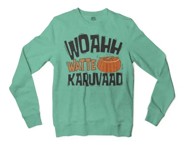 Woahh!! Watte Karuvaad Men/Unisex Long Sleeve Sweatshirt in Heather Sport Dark Green Color