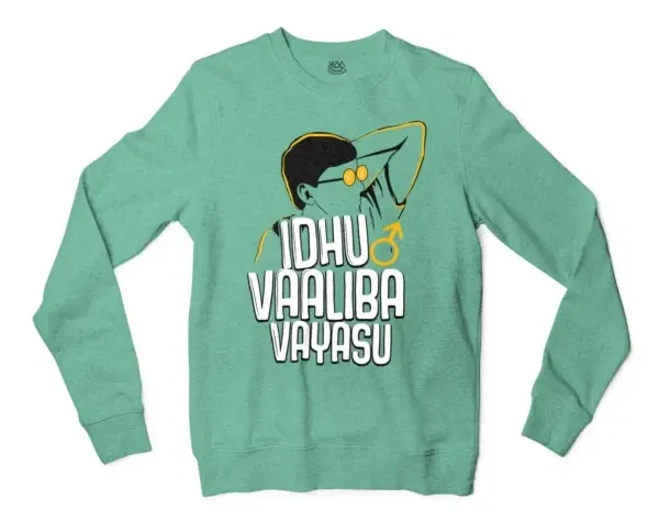 Idhu Vaaliba Vayasu Men/Unisex Long Sleeve Sweatshirt in Heather Sport Dark Green Color