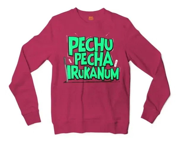 Pechu Pecha Irrukanum Men/Unisex Long Sleeve Sweatshirt in Heather Sport Dark Maroon Color