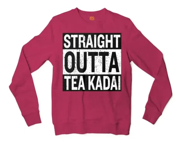 Straight Outta Tea Kadai Men/Unisex Long Sleeve Sweatshirt in Heather Sport Dark Maroon Color