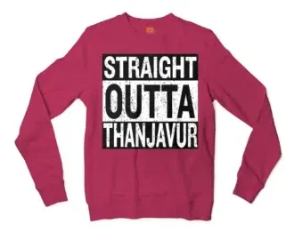 Straight Outta Thanjavur Men/Unisex Long Sleeve Sweatshirt in Heather Sport Dark Maroon Color