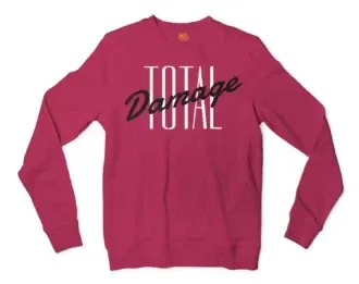 Total Damage Men/Unisex Long Sleeve Sweatshirt in Heather Sport Dark Maroon Color