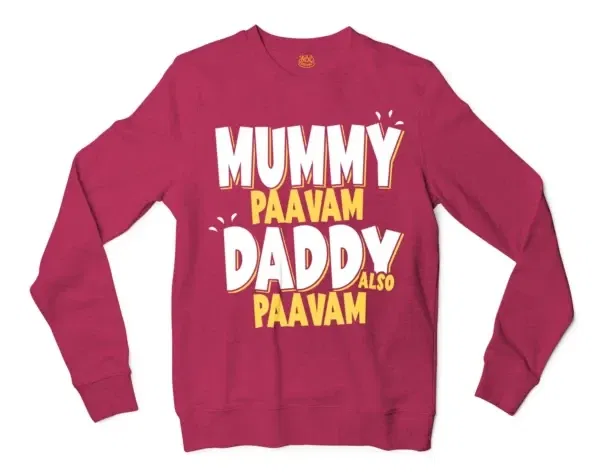 Mummy Paavam, Daddy Also Paavam Men/Unisex Long Sleeve Sweatshirt in Heather Sport Dark Maroon Color