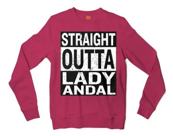 Straight Outta Lady Andal Men/Unisex Long Sleeve Sweatshirt in Heather Sport Dark Maroon Color