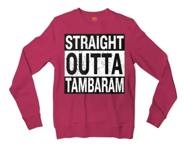 Straight Outta Tambaram Men/Unisex Long Sleeve Sweatshirt in Heather Sport Dark Maroon Color