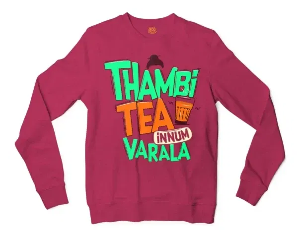 Thambi Tea Innum Varala Men/Unisex Long Sleeve Sweatshirt in Heather Sport Dark Maroon Color