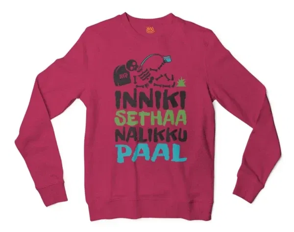 Inniki Setha Nalaiku Paal Men/Unisex Long Sleeve Sweatshirt in Heather Sport Dark Maroon Color