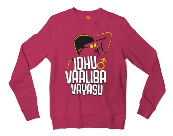 Idhu Vaaliba Vayasu Men/Unisex Long Sleeve Sweatshirt in Heather Sport Dark Maroon Color