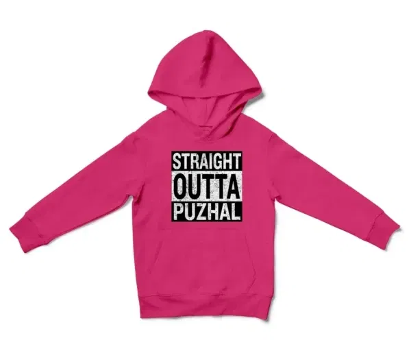 Straight Outta Puzhal Unisex Youth Hoodie in Heliconia Color