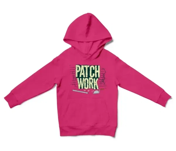 Patch Work Unisex Youth Hoodie in Heliconia Color