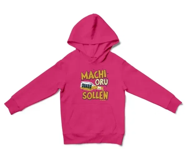 Machi Oru Quater Sollen Unisex Youth Hoodie in Heliconia Color