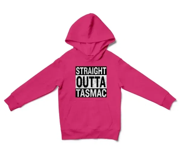 Straight Outta Tasmac Unisex Youth Hoodie in Heliconia Color