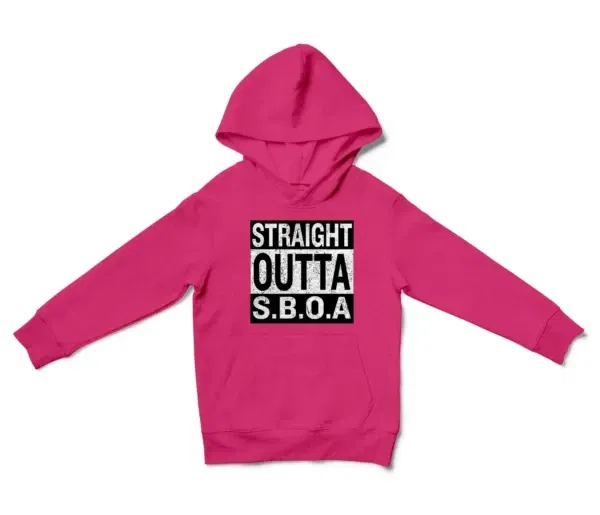 Straight Outta Sboa Unisex Youth Hoodie in Heliconia Color