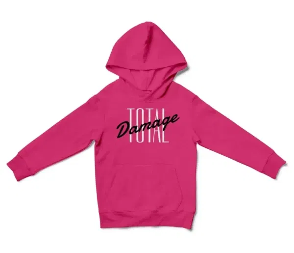 Total Damage Unisex Youth Hoodie in Heliconia Color