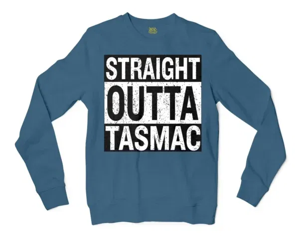 Straight Outta Tasmac Men/Unisex Long Sleeve T-Shirt in Indigo Blue Color