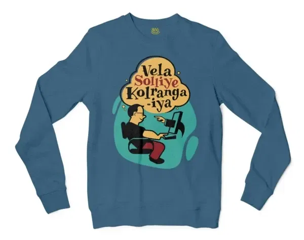 Vela Soliye Kolrangaiya Men/Unisex Long Sleeve T-Shirt in Indigo Blue Color