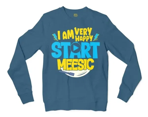 I Am Very Happy… Start Meesic Men/Unisex Long Sleeve T-Shirt in Indigo Blue Color