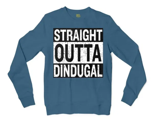 Straight Outta Dindugal Men/Unisex Long Sleeve T-Shirt in Indigo Blue Color