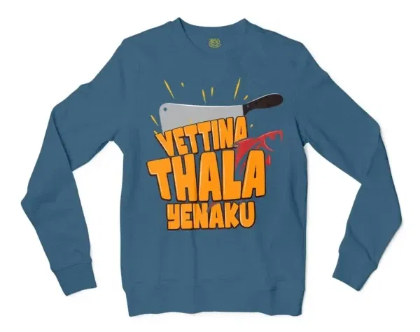 Vettina Thala Yenaku Men/Unisex Long Sleeve T-Shirt in Indigo Blue Color