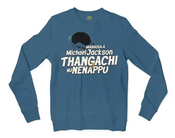 Manasula Michael Jackson Thangachi Nu Nenappu Men/Unisex Long Sleeve T-Shirt in Indigo Blue Color