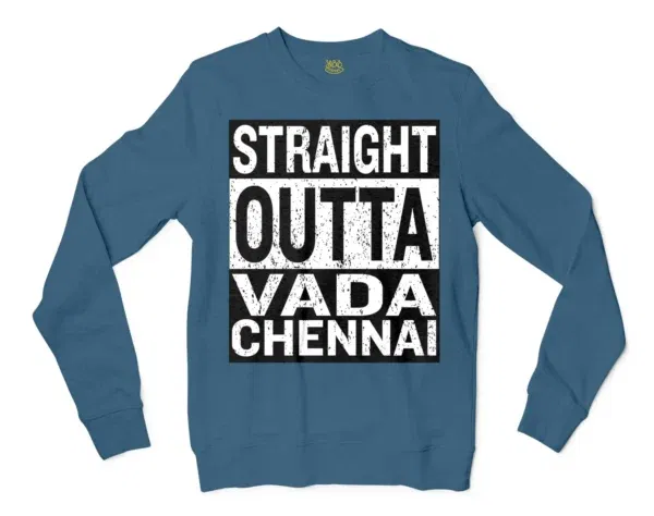 Straight Outta Vada Chennai Men/Unisex Long Sleeve T-Shirt in Indigo Blue Color