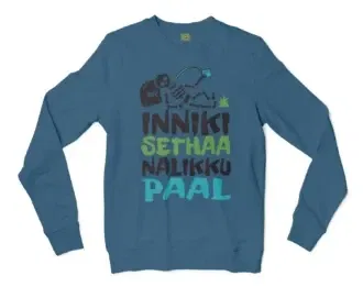 Inniki Setha Nalaiku Paal Men/Unisex Long Sleeve T-Shirt in Indigo Blue Color