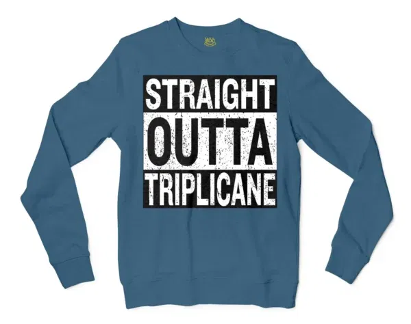 Straight Outta Triplicane Men/Unisex Long Sleeve T-Shirt in Indigo Blue Color