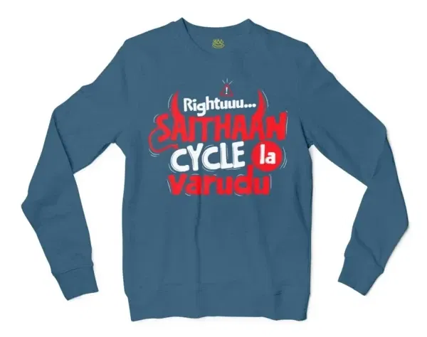 Rightuuu.. Saithaan Cycle La Varudhu Men/Unisex Long Sleeve T-Shirt in Indigo Blue Color