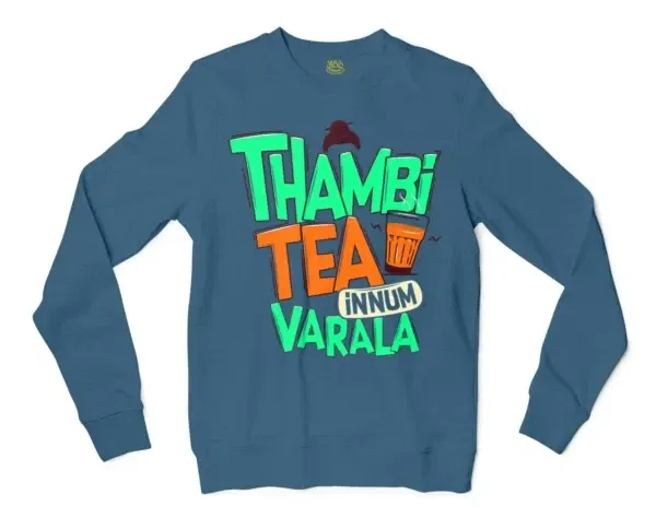 Thambi Tea Innum Varala Men/Unisex Long Sleeve T-Shirt in Indigo Blue Color