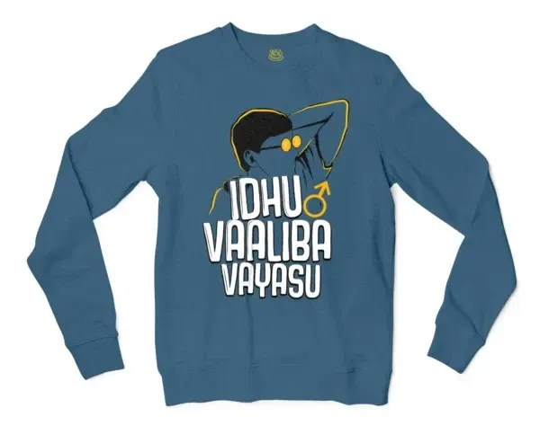 Idhu Vaaliba Vayasu Men/Unisex Long Sleeve T-Shirt in Indigo Blue Color