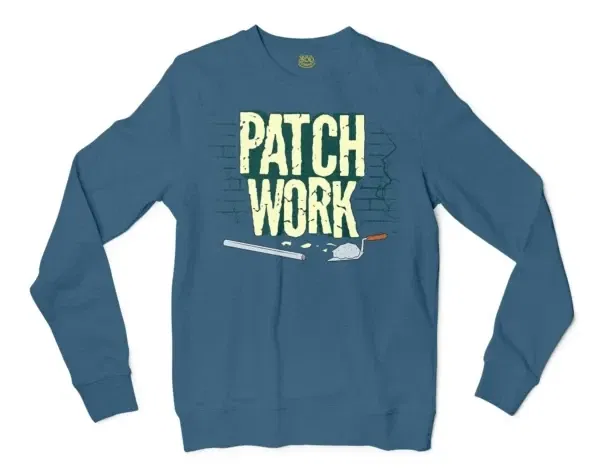 Patch Work Men/Unisex Long Sleeve T-Shirt in Indigo Blue Color