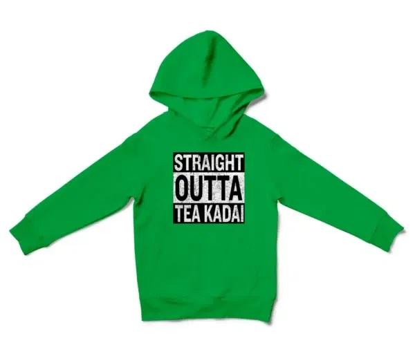 Straight Outta Tea Kadai Unisex Youth Hoodie in Irish Green Color