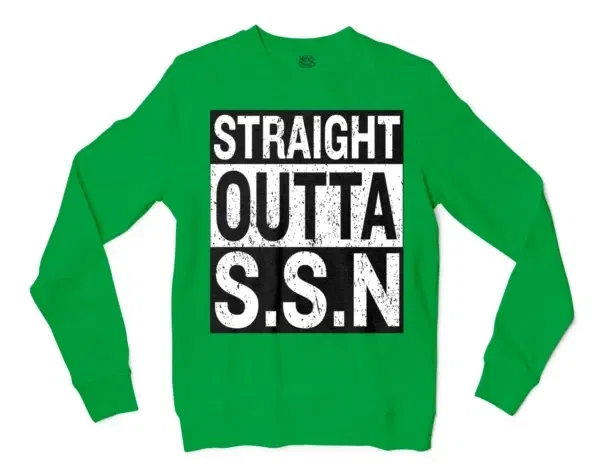 Straight Outta Ssn University Men/Unisex Long Sleeve Sweatshirt in Irish Green Color