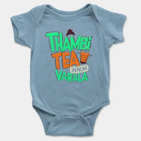 Thambi Tea Innum Varala Short Sleeve Baby Onesie in Light Blue Color