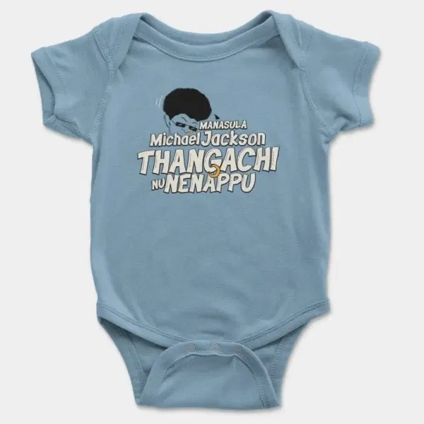 Manasula Michael Jackson Thangachi Nu Nenappu Short Sleeve Baby Onesie in Light Blue Color