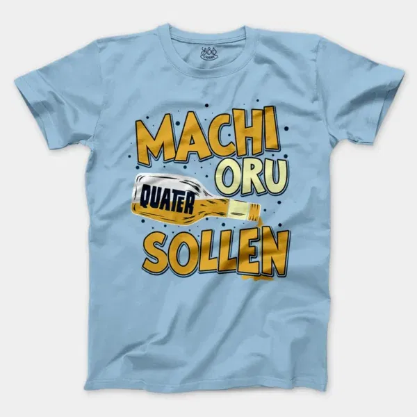 Machi Oru Quater Sollen Men/Unisex T-Shirt in Light Blue Color