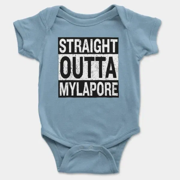 Straight Outta Mylapore Short Sleeve Baby Onesie in Light Blue Color