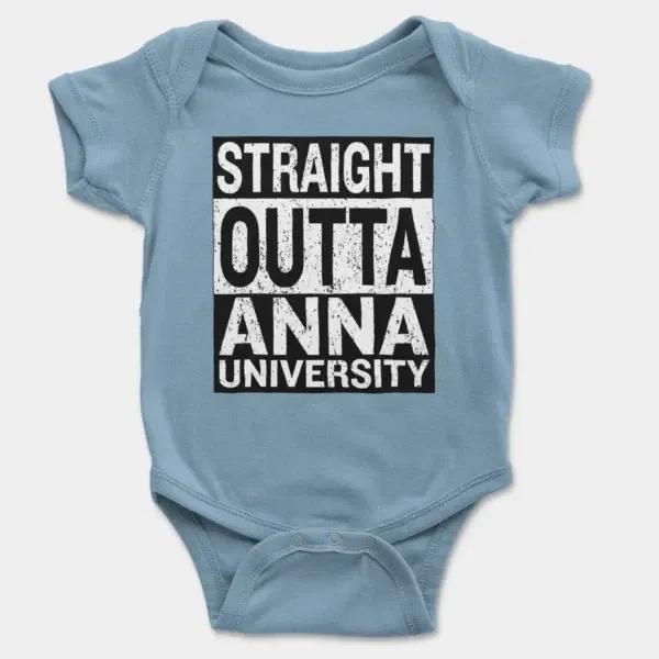 Straight Outta Anna University Short Sleeve Baby Onesie in Light Blue Color