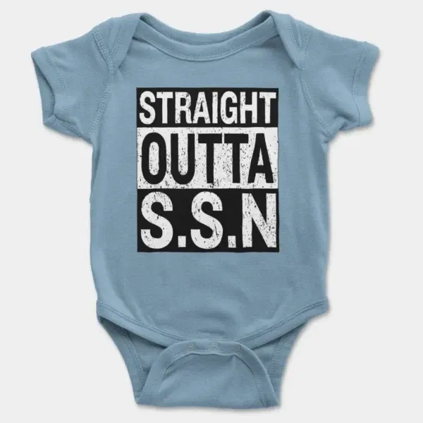 Straight Outta Ssn University Short Sleeve Baby Onesie in Light Blue Color