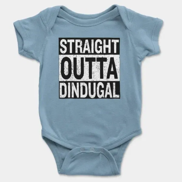 Straight Outta Dindugal Short Sleeve Baby Onesie in Light Blue Color