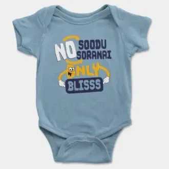 No Soodu No Soranai Only Blissssssss Short Sleeve Baby Onesie in Light Blue Color