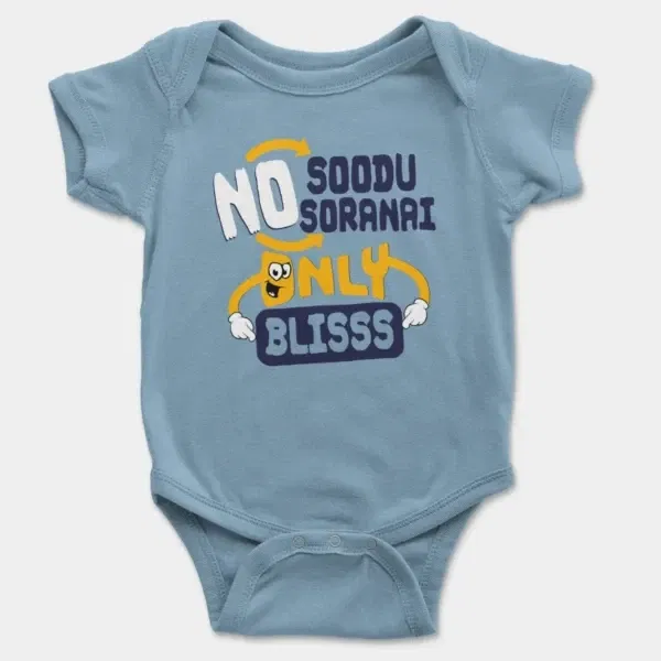 No Soodu No Soranai Only Blissssssss Short Sleeve Baby Onesie in Light Blue Color