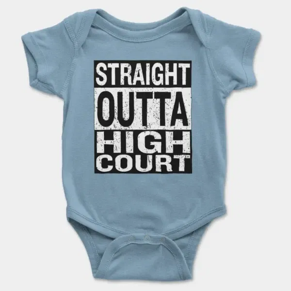 Straight Outta High Court Short Sleeve Baby Onesie in Light Blue Color