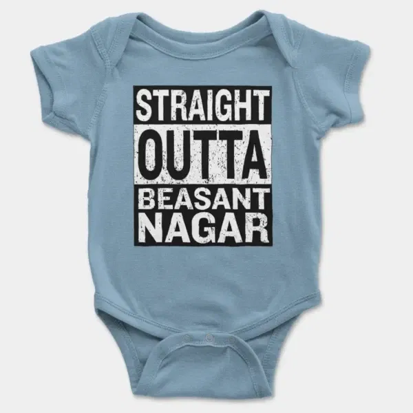 Straight Outta Beasant Nagar Short Sleeve Baby Onesie in Light Blue Color