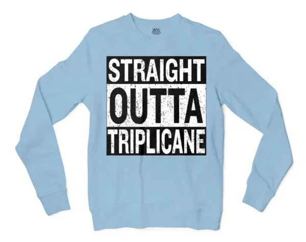 Straight Outta Triplicane Men/Unisex Long Sleeve T-Shirt in Light Blue Color