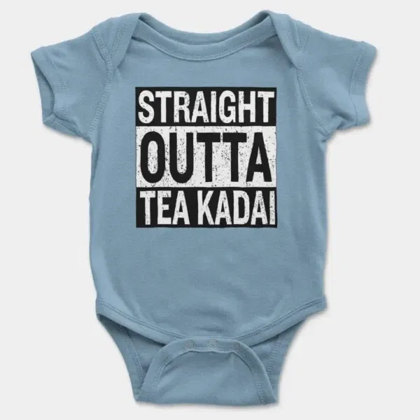 Straight Outta Tea Kadai Short Sleeve Baby Onesie in Light Blue Color